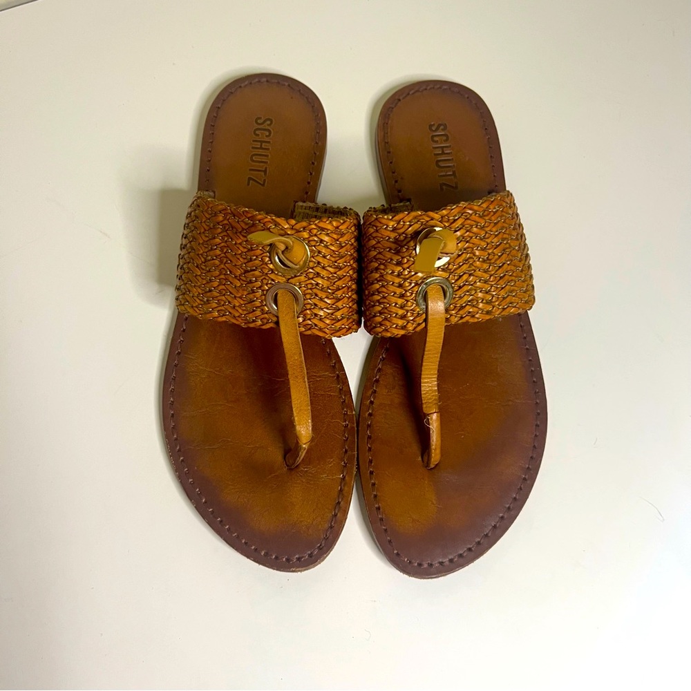 Schutz Tan Leather Sandal Size 9